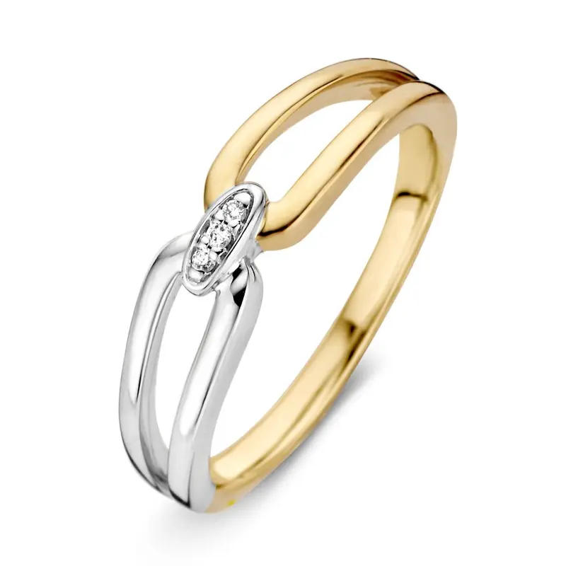 14 Karaat Bicolor Damesring met Diamant – Elegantie en Luxe