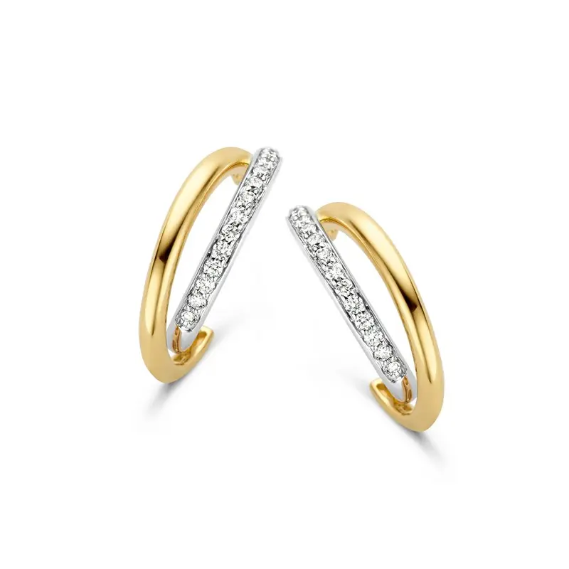 14 Karaat Bicolor Gouden Oorstekers met Diamant - 0,18 crt Briljant