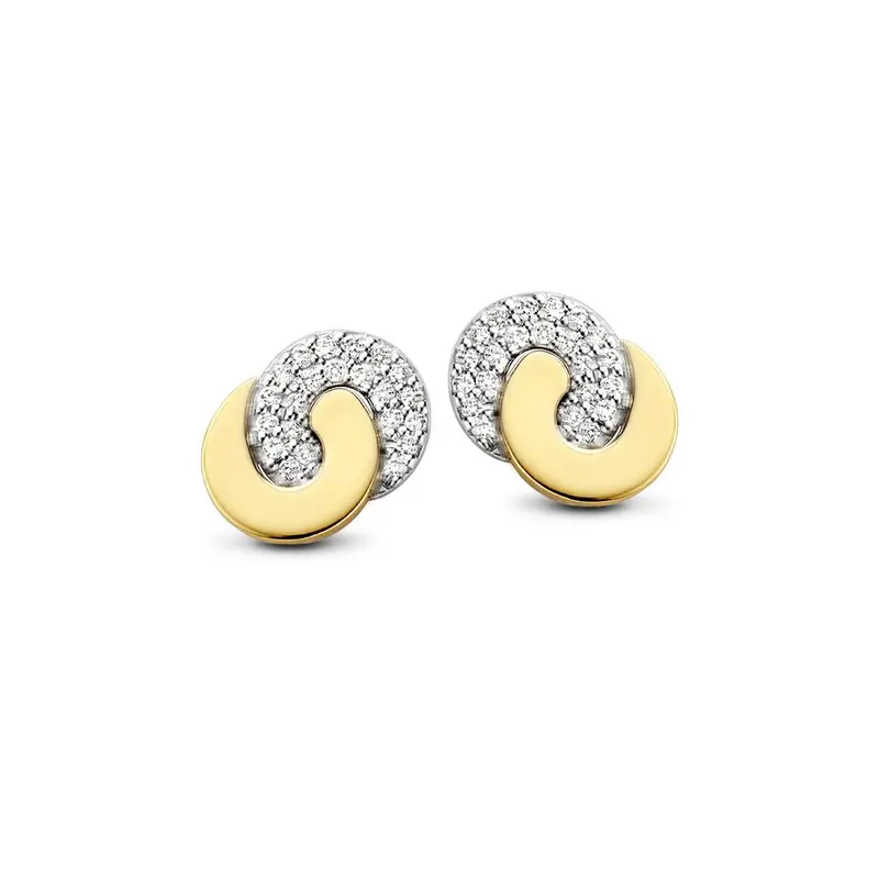14 Karaat Bicolor Gouden Oorstekers voor Dames – Geel/Wit Gouden Oorstekers met Diamant