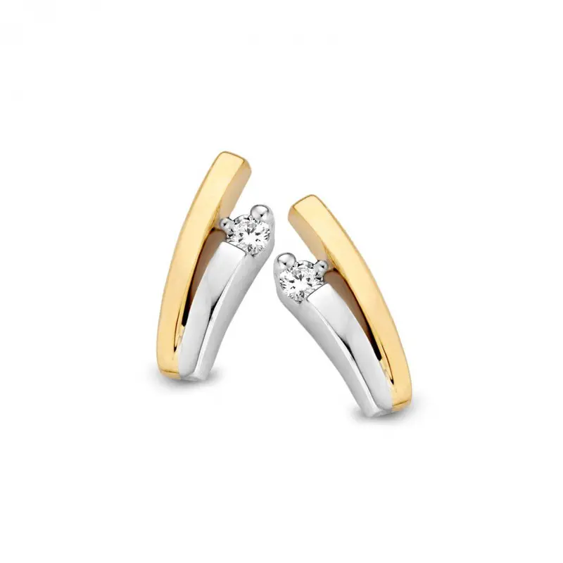 14 Karaat Bicolor Gouden Oorstekers voor Dames – Geel/Wit Gouden Oorstekers met Diamanten