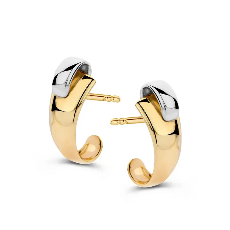 14 Karaat Bicolor Gouden Oorstekers voor Dames – Geel/Wit Gouden Oorstekers