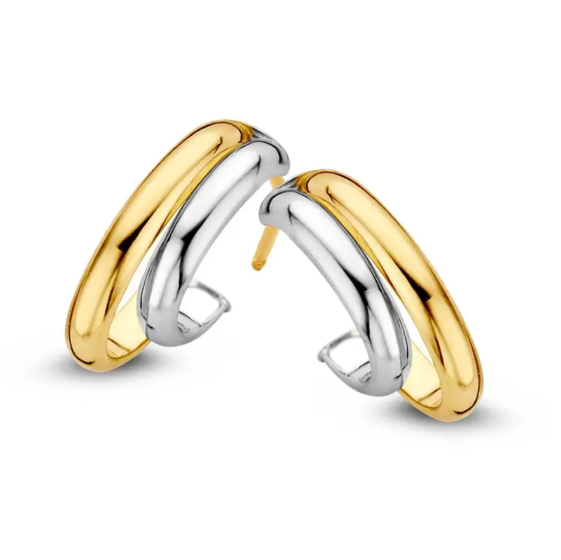 14 Karaat Bicolor Gouden Oorstekers voor Dames – Geel/Wit