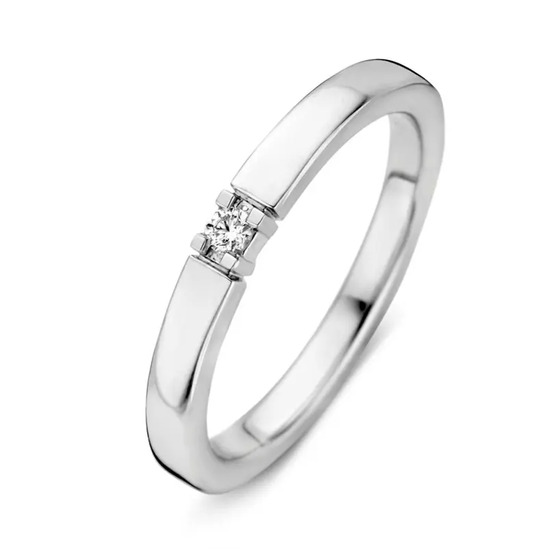 14 Karaat Witgouden Ring met 0,05 Caraat Briljant
