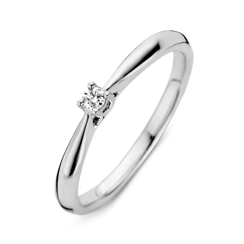 14 Karaat Witgouden Ring met 0,06 Caraat Briljant