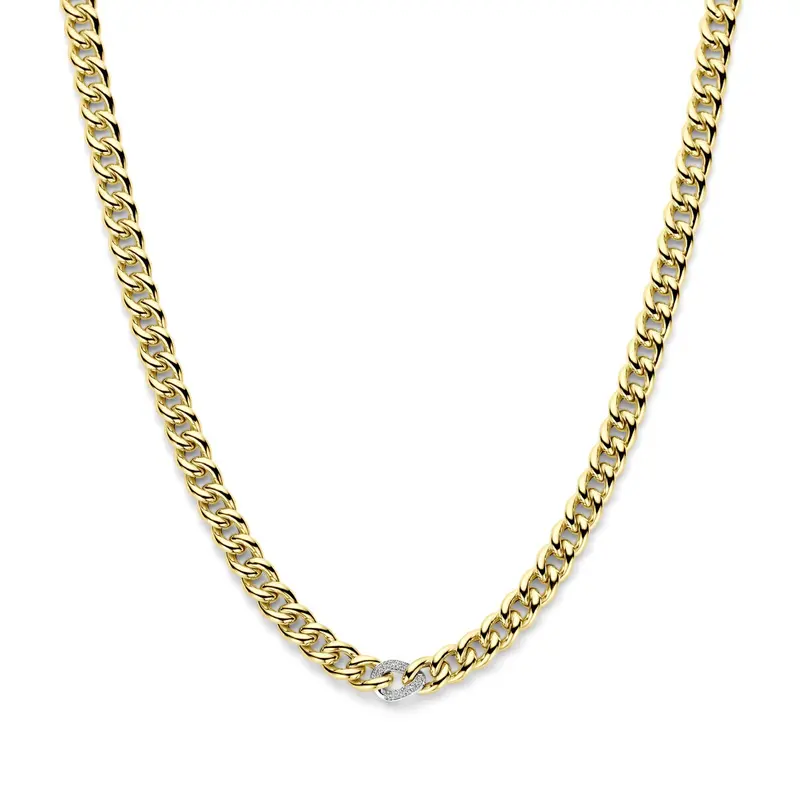 14k Bicolor Geel- en Witgouden Collier met Diamant
