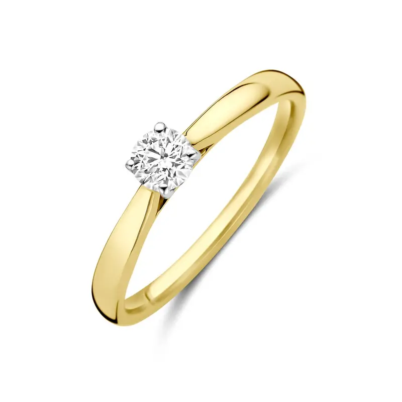 14k Bicolor geel- en witgouden ring met 0.25ct lab grown diamant
