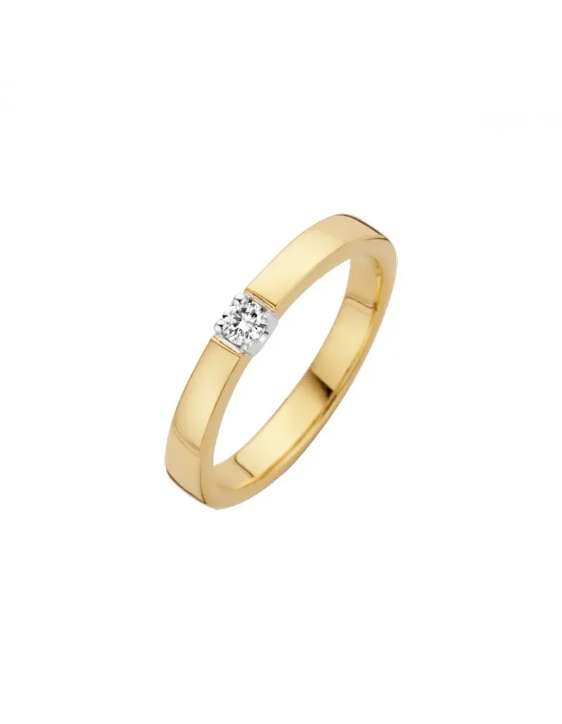 14K Bicolor Goud Memoire Diamant Ring 1 x 0.09 ct