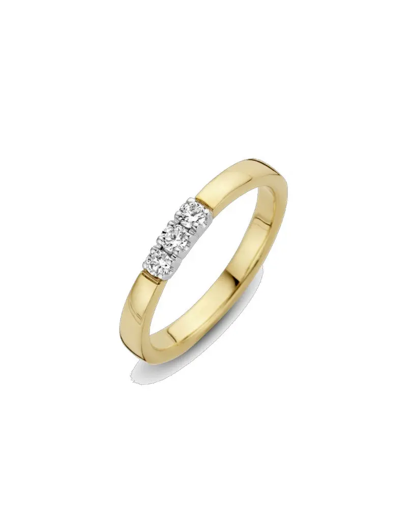 14K Bicolor Goud Memoire Diamant Ring 3 x 0.09 ct