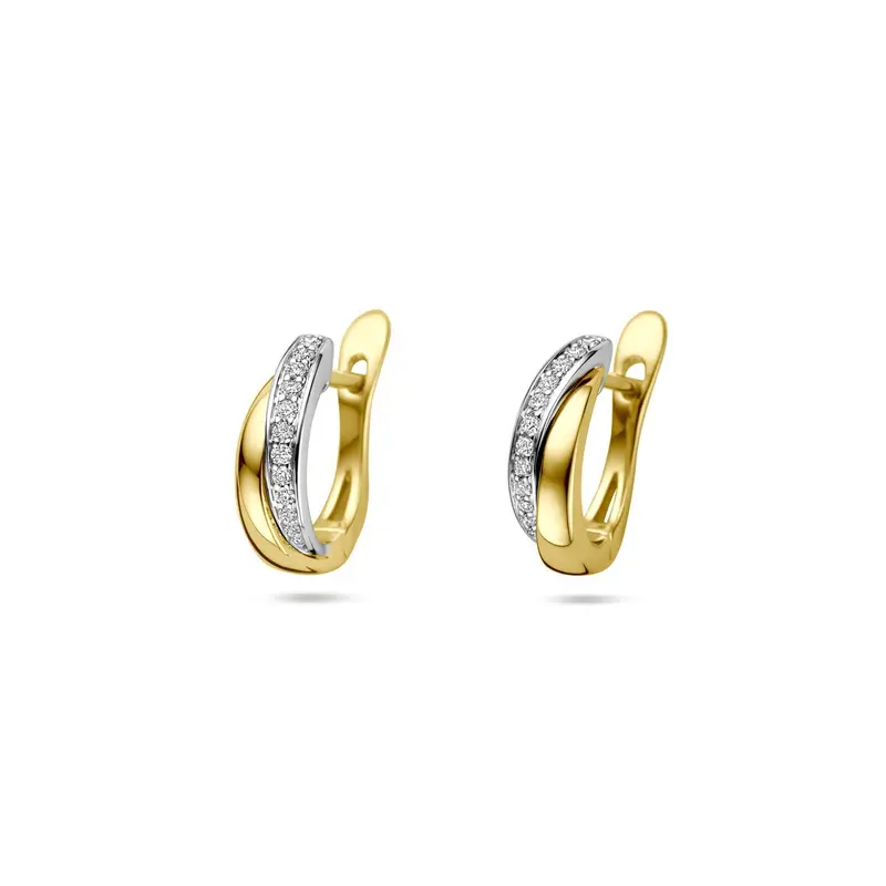 14k Bicolor gouden klapoorringen met diamant
