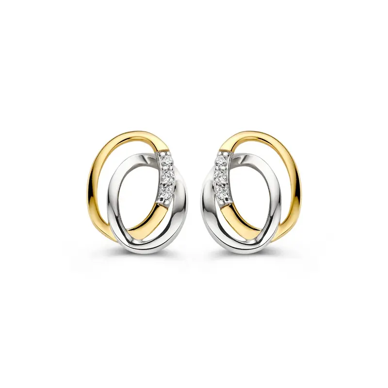 14K Bicolor Gouden Oorstekers met Zirkonia – Elegante Ooraccessoires voor Dames