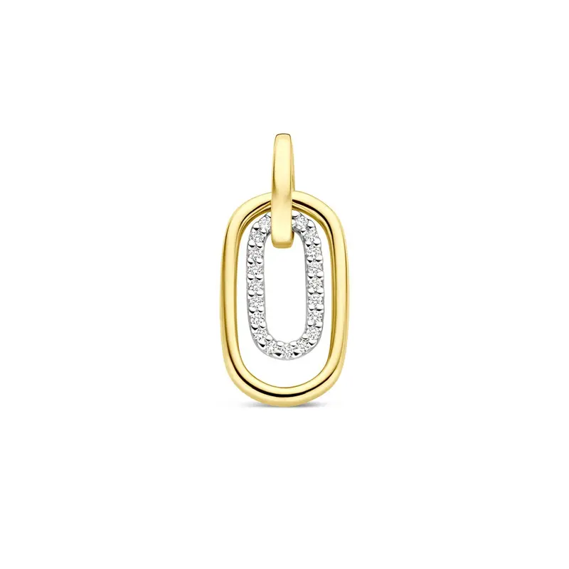 14k Bicolor hanger met diamant – geel- en witgoud, 0.08 ct