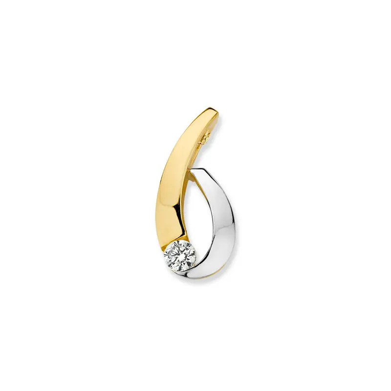 14K Bicolor Wit- en Geelgouden Hanger met Zirkonia – Elegant Sieraad voor Dames