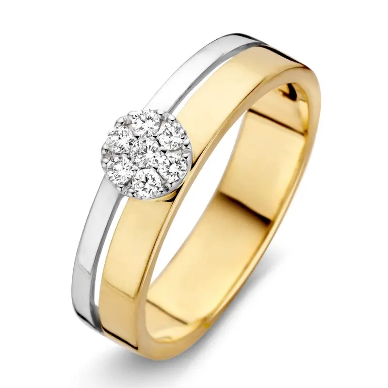 14K Geel- en Witgouden Crossover Design Ring met Briljant Diamanten