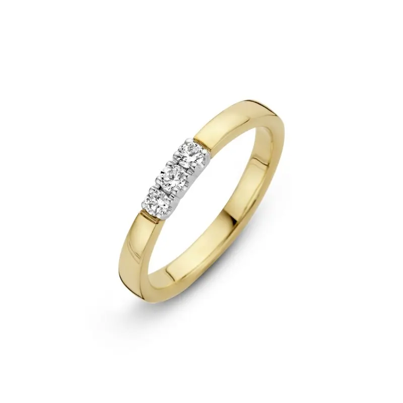 14K Geelgoud Memoria Diamant Ring 3 x 0.12 ct