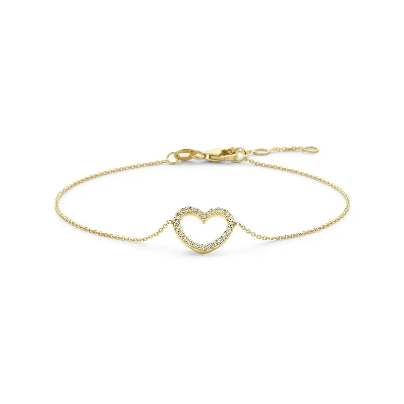 14k Geelgouden armband met hartje en lab grown diamant