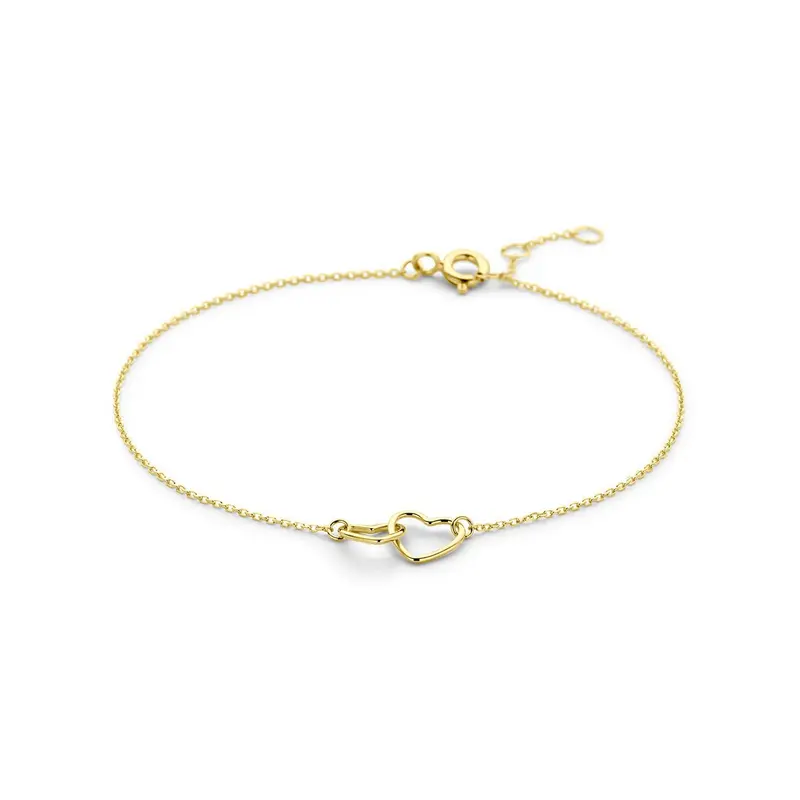 14k Geelgouden Armband met Hartjes – Verstelbaar en Liefdevol Detail