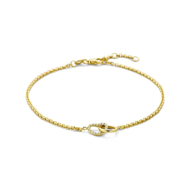 14k Geelgouden armband met rondje en hartje lab grown diamant 0.09ct