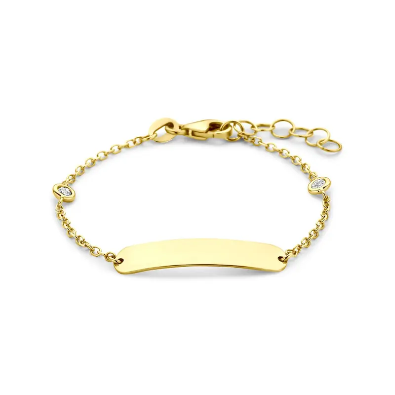 14k Geelgouden baby graveerarmband met lab grown diamant
