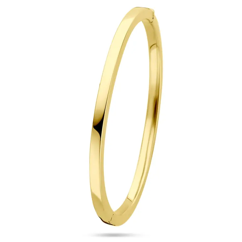14k geelgouden bangle – 4 mm breed, met scharniersluiting