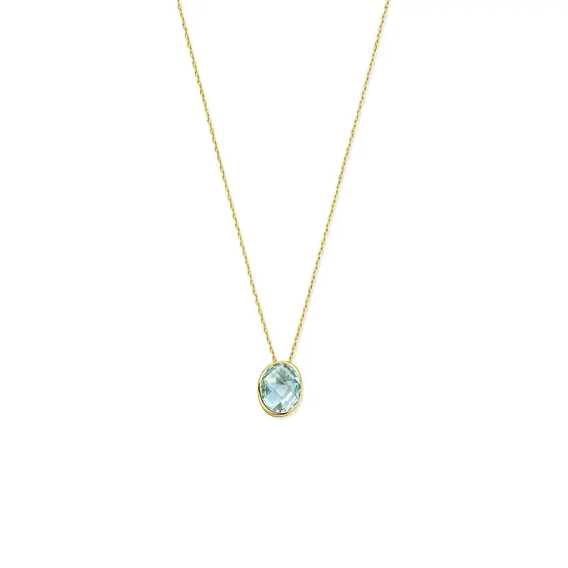 14k Geelgouden collier met blauwe topaas – 41-45 cm