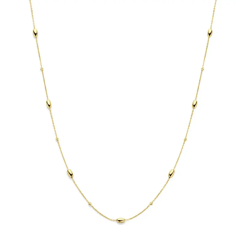 14k Geelgouden collier met bolletjes en staafjes