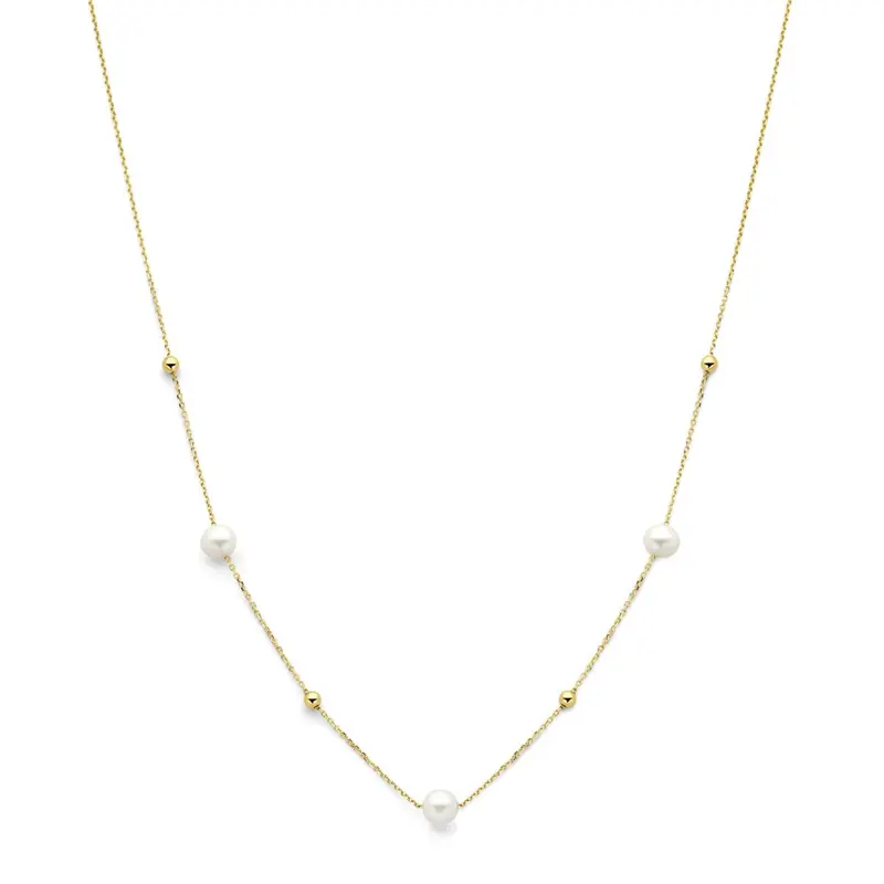 14k geelgouden collier met bolletjes en zoetwaterparels