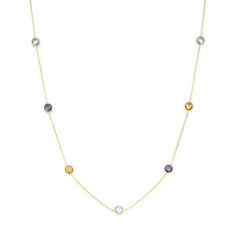 14k Geelgouden collier met citrien, amethist en topaas