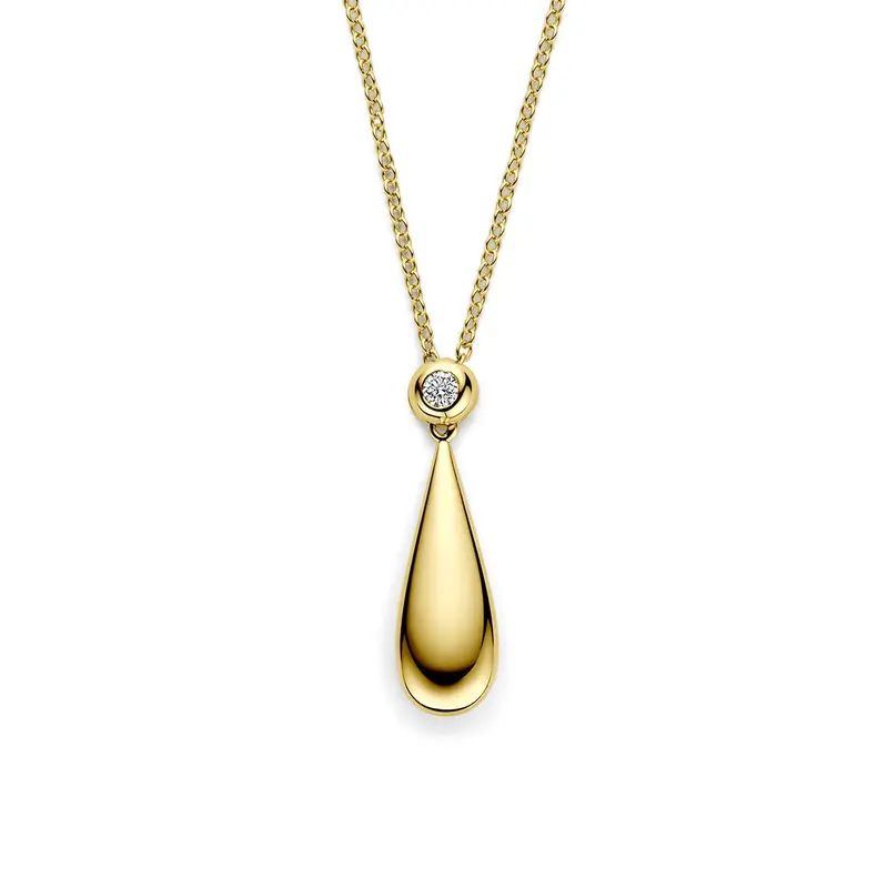 14k Geelgouden collier met druppelhanger en diamant 0,15 ct