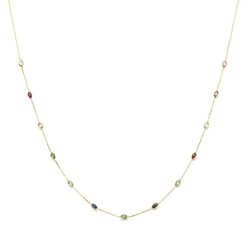 14k Geelgouden collier met gekleurde zirkonia – verstelbaar van 41 tot 45 cm