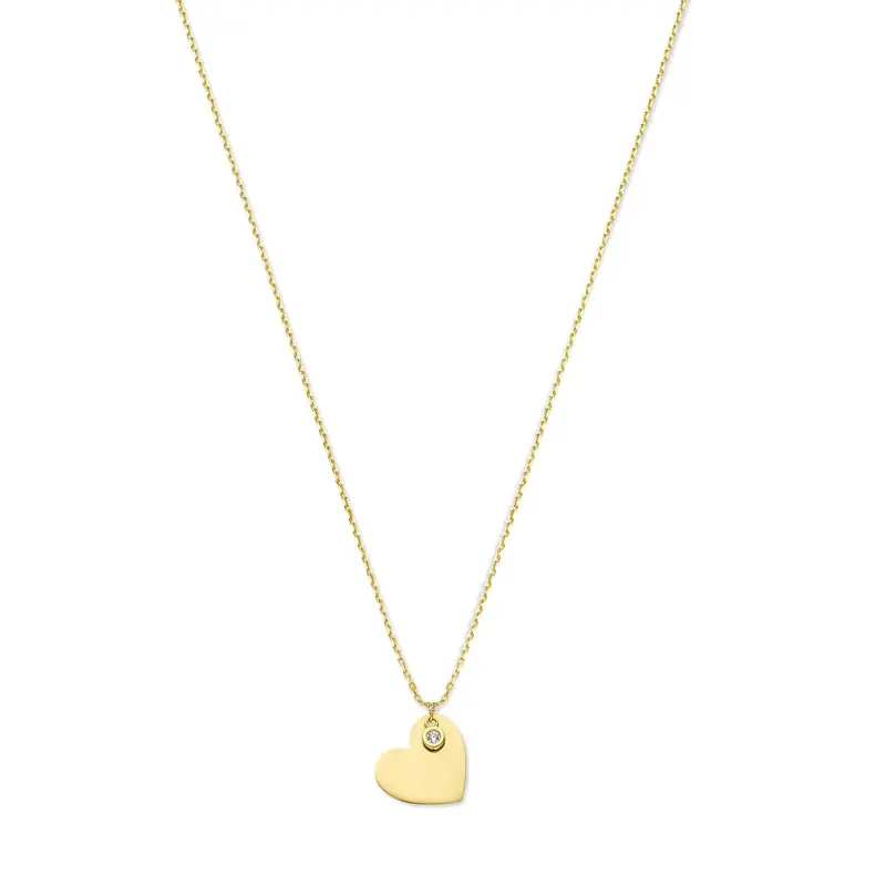 14k geelgouden collier met hart en zirkonia