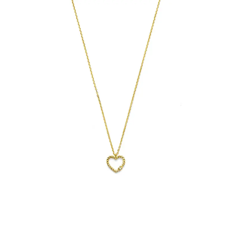 14k geelgouden collier met hartje en diamant