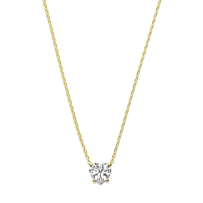 14k Geelgouden collier met hartvormige zirkonia