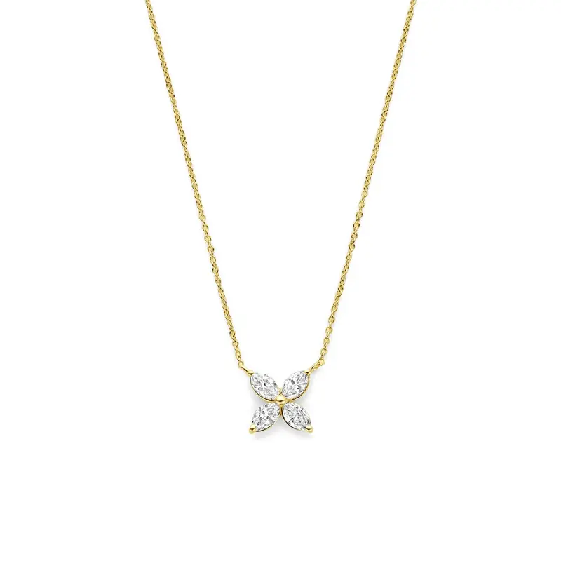 14k Geelgouden collier met lab grown diamant bloem