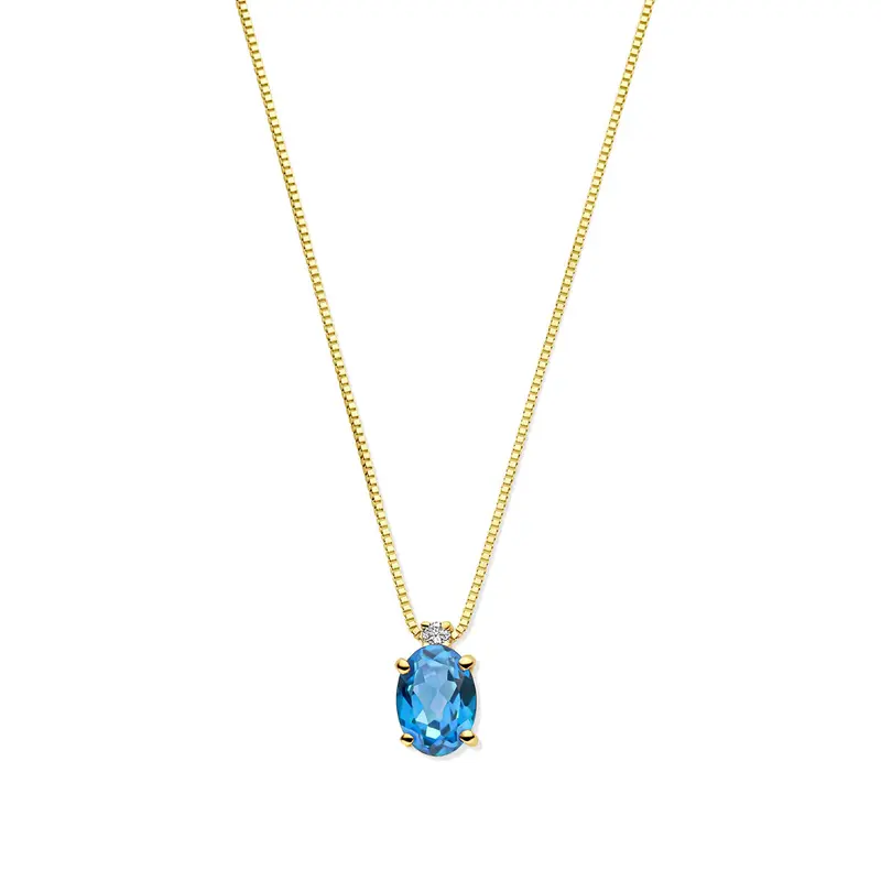 14k Geelgouden collier met London Blue topaas en diamant
