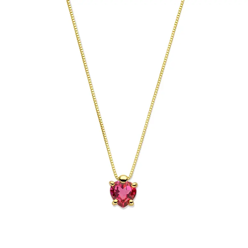 14k Geelgouden collier met roze topaas in hartvorm