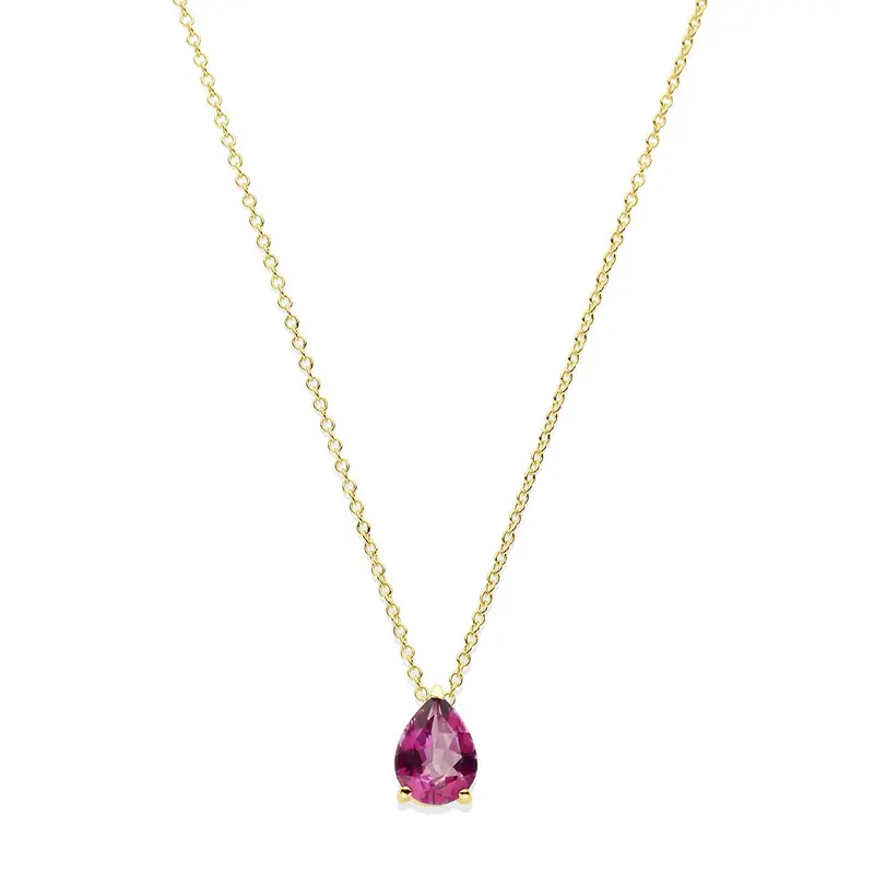14k Geelgouden collier met roze topaas