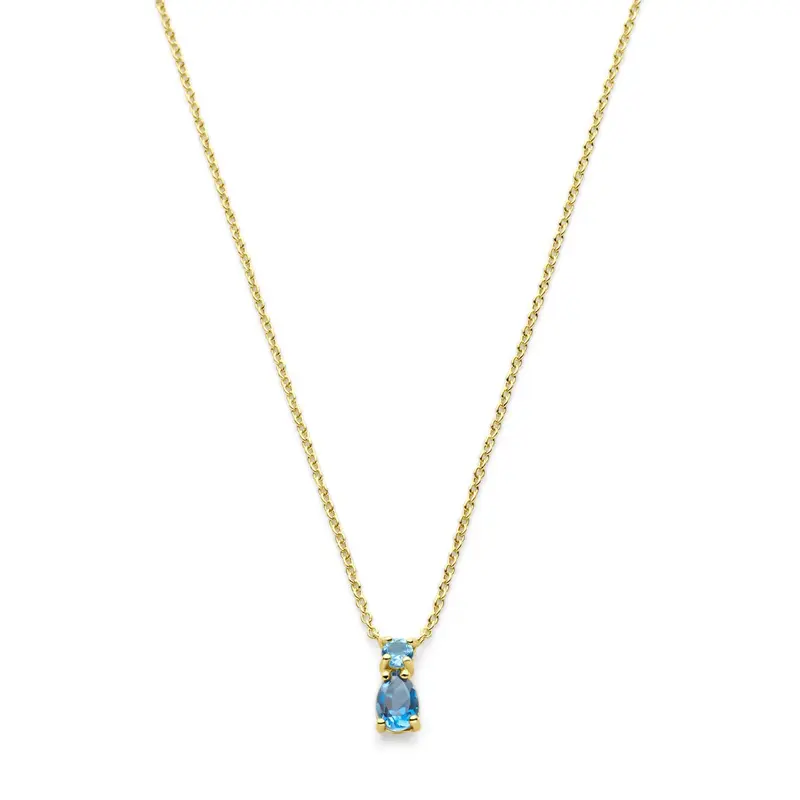 14k Geelgouden collier met sky blue en London blue topaas