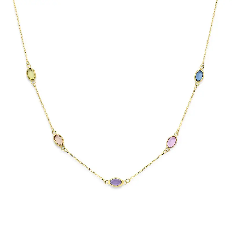 14k Geelgouden Collier met Synthetische Edelstenen