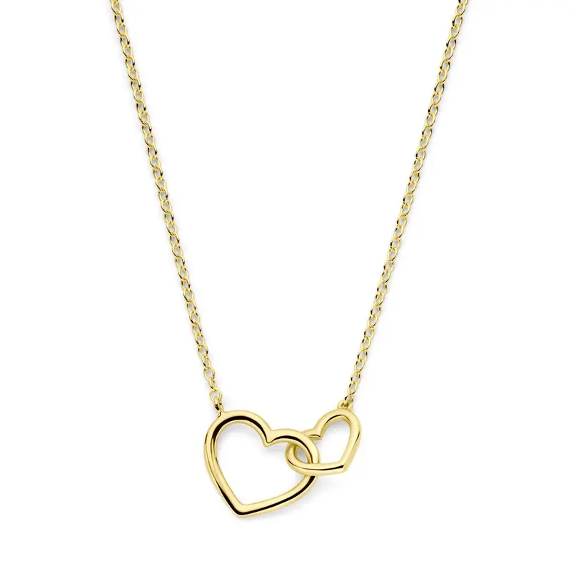 14k Geelgouden collier met twee harten