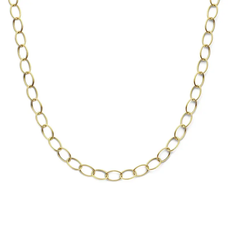 14k Geelgouden dames collier met brede draadschakels – 45 cm