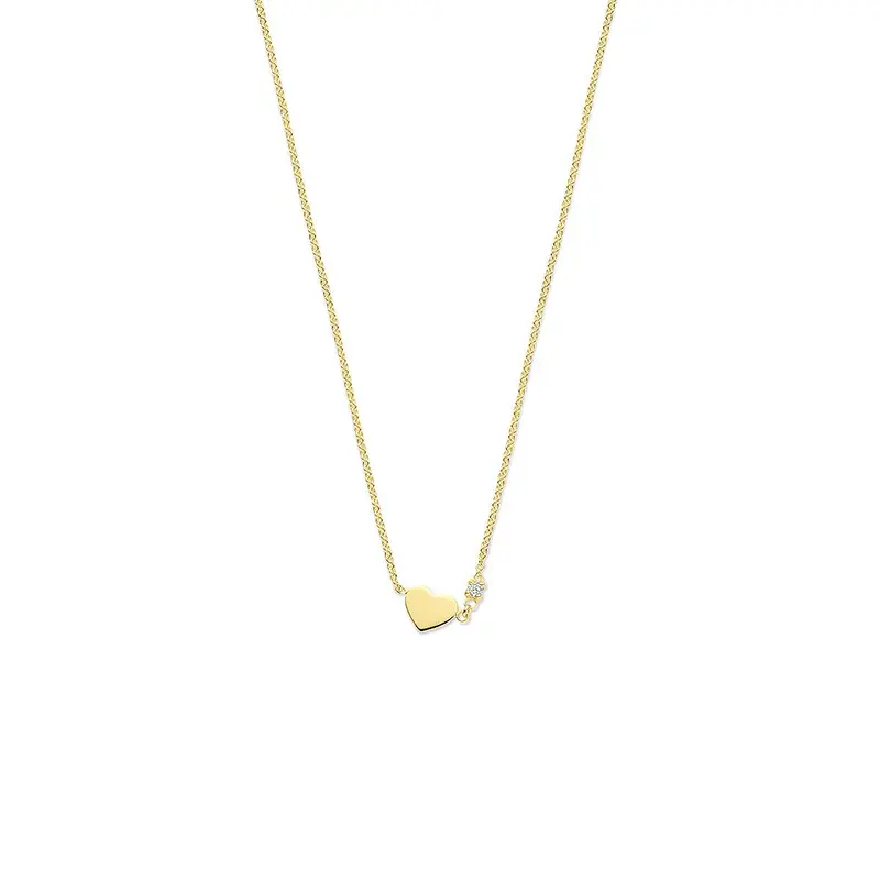 14k Geelgouden dames collier met hartje en diamant – 40-44 cm