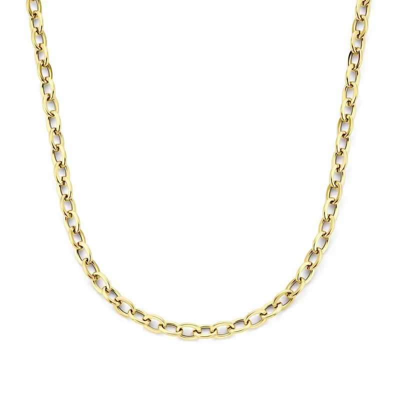 14k geelgouden dames ketting met ronde en rechthoekige draadschakels 8.5mm