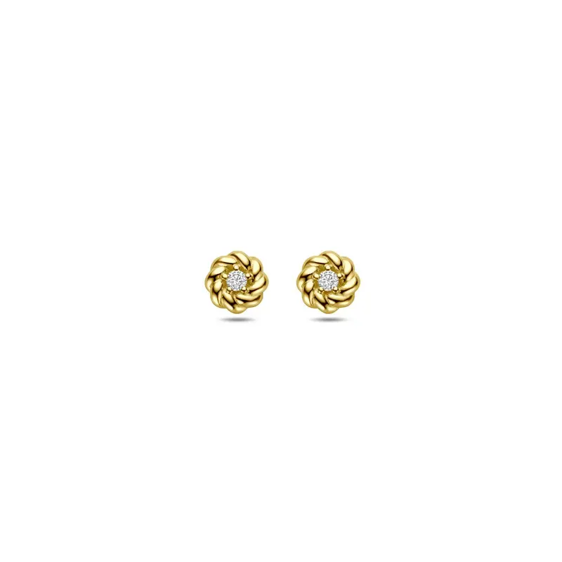 14k Geelgouden dames oorknoppen met zirkonia – 5 mm