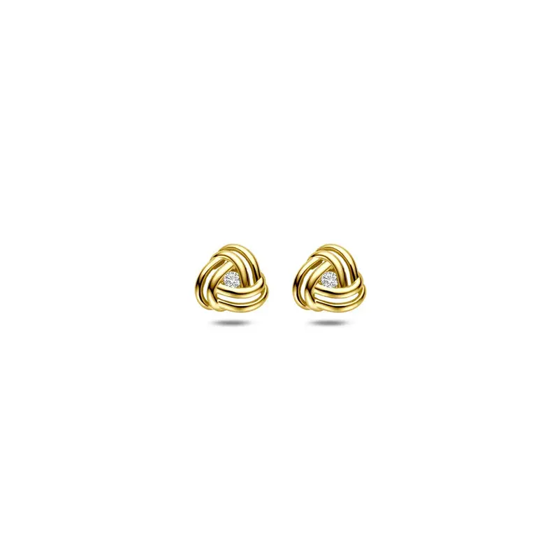 14k Geelgouden dames oorknoppen met zirkonia in chatonzetting
