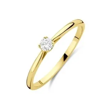 14k Geelgouden damesring met 0.10ct lab grown diamant