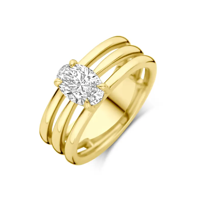 14k Geelgouden damesring met 1.00ct ovaal lab grown diamant
