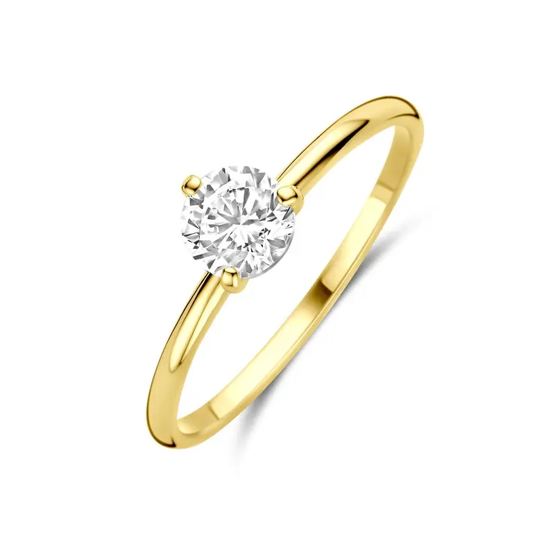 14k geelgouden damesring met solitaire zirkonia – briljant geslepen