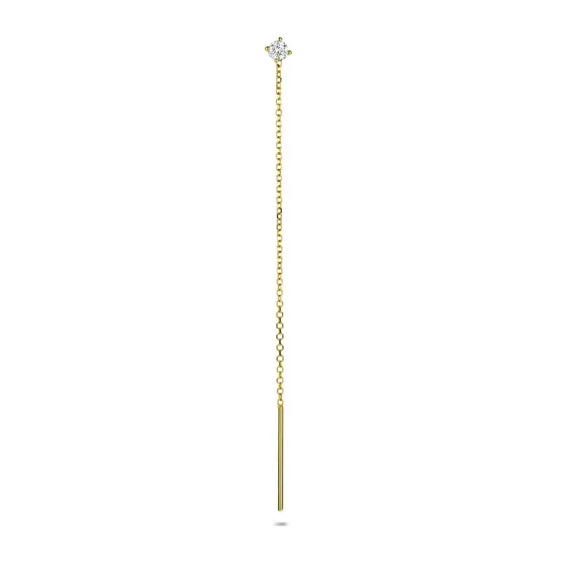 14k Geelgouden doortrekoorbel met lab grown diamant – per stuk verkocht