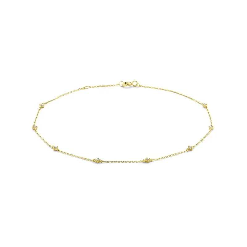 14k geelgouden enkelbandje met zirkonia – verstelbaar van 24 tot 26 cm