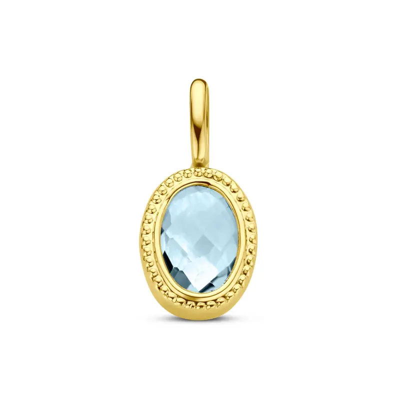 14k Geelgouden Hanger met Blauwe Topaas – Ovale Solitaire Zetting